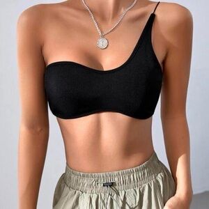 Black One-Shoulder Crop Top